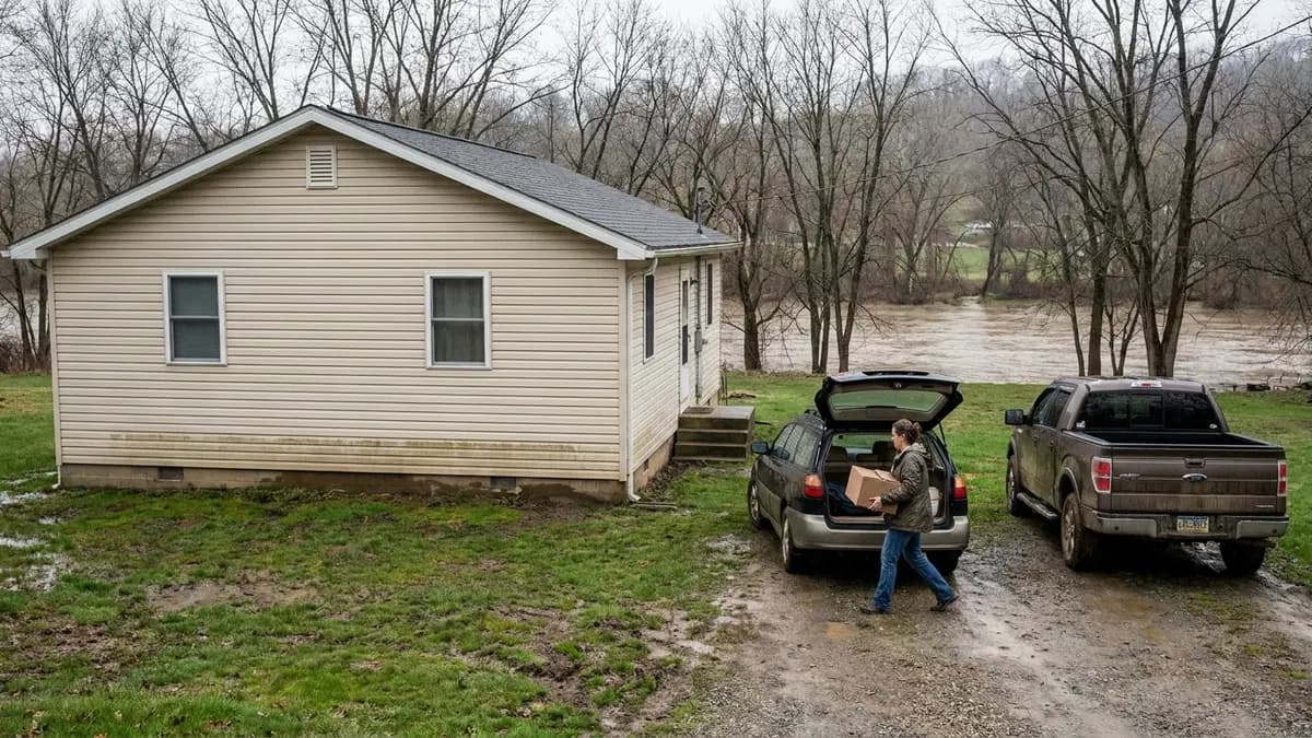 Small riverside house on a flat lot near a wide river in Fayette County, Pennsylvania, owned by someone who wants to sell the house fast