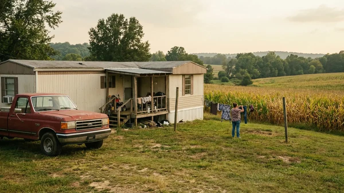 Manufactured home on family farmland beside a corn field, for owners who want to sell a house fast in Tippah County, Mississippi