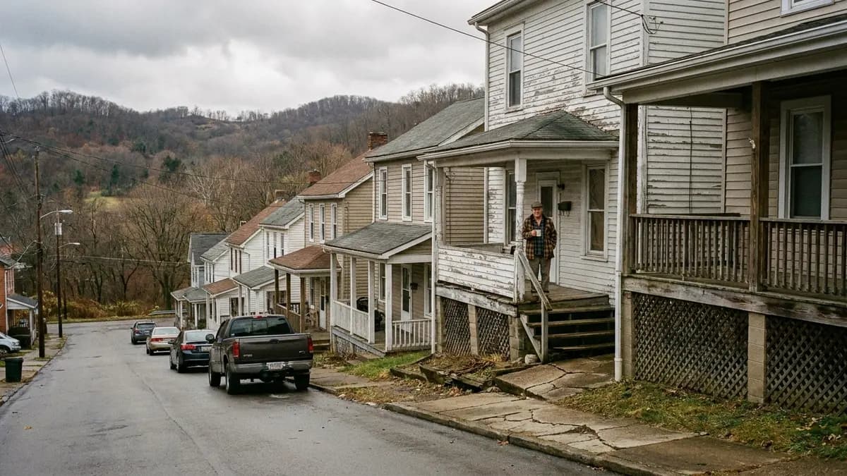 We buy houses in Fayette County, PA: older two-story frame house on a hillside street in a former coal town in Fayette County, Pennsylvania, where an owner looks for someone who buys houses