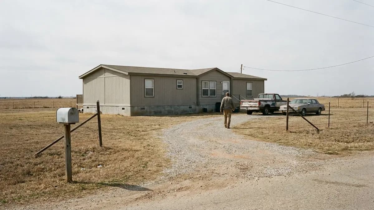 Manufactured home set on its own fenced acreage with a gravel drive, for owners who want to sell a house fast in Comanche County, Oklahoma