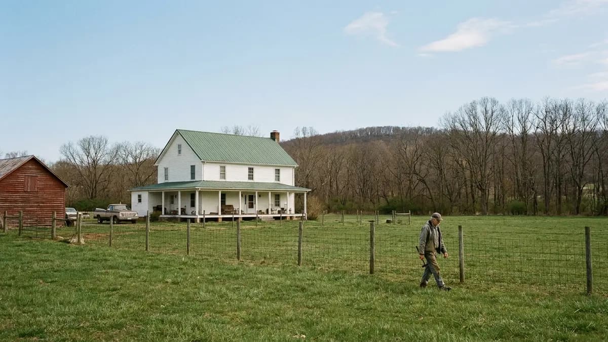Farmhouse on open acreage at the edge of woods in rural Prince William County, Virginia, for owners who want to sell a house fast
