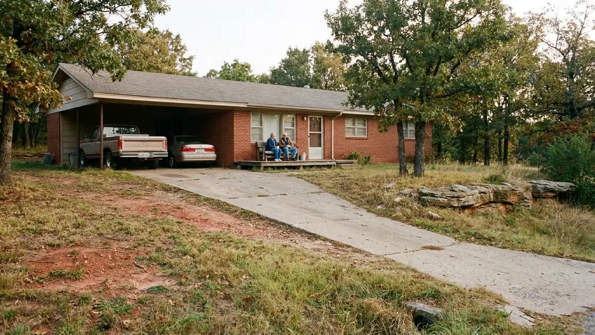 We buy houses in Pottawatomie County, OK: brick ranch house on a wooded lot in rolling sandstone hills, for owners asking who buys houses in Pottawatomie County, Oklahoma