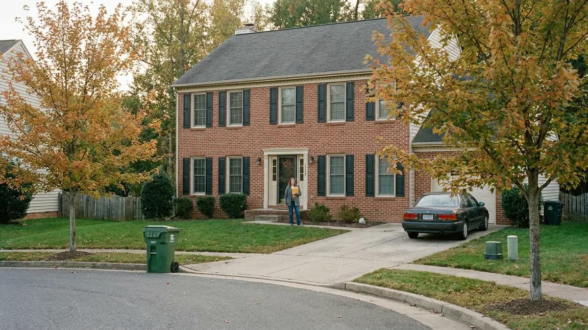 We buy houses in Prince William County, VA: brick colonial home on a suburban street in Prince William County, Virginia, for owners asking who buys houses there