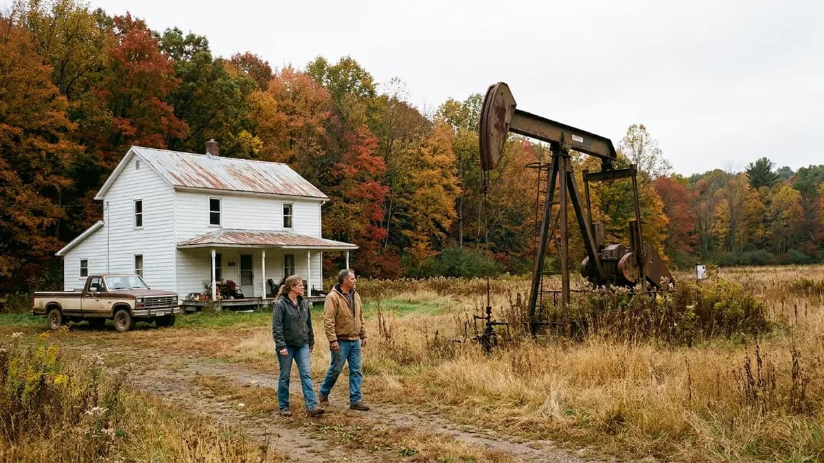 We buy houses in Warren County, PA: farmhouse at the edge of a hardwood forest with a rusted old oil well pump in the back field, a rural home in Warren County, Pennsylvania where the owner wants someone who buys houses
