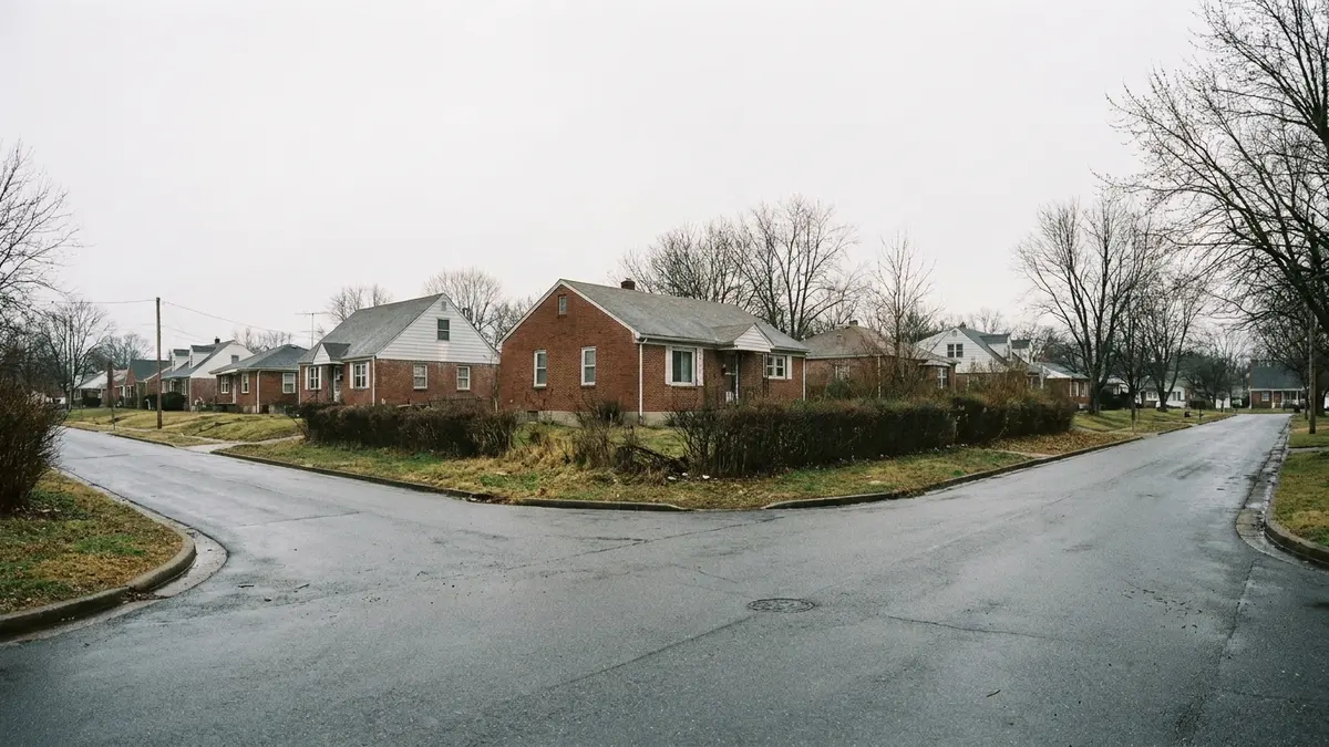 is selling to a cash buyer a good idea: a residential street forking in two directions under an overcast sky