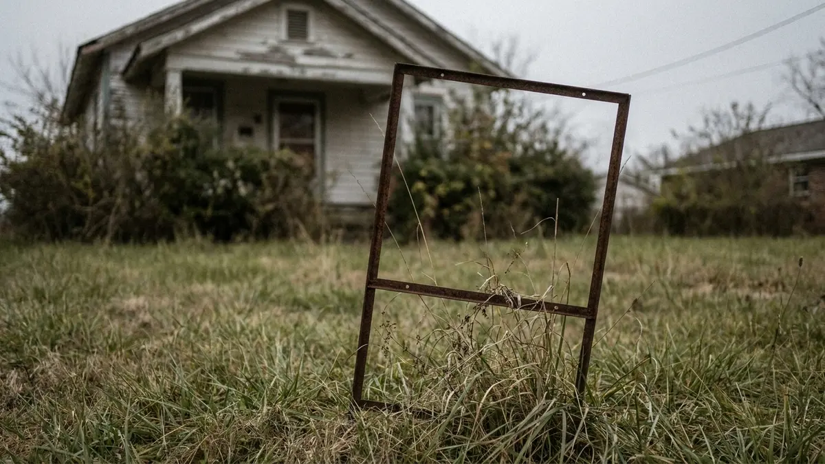 sell my house without a realtor: an empty metal signpost frame in a front lawn with no sign in it