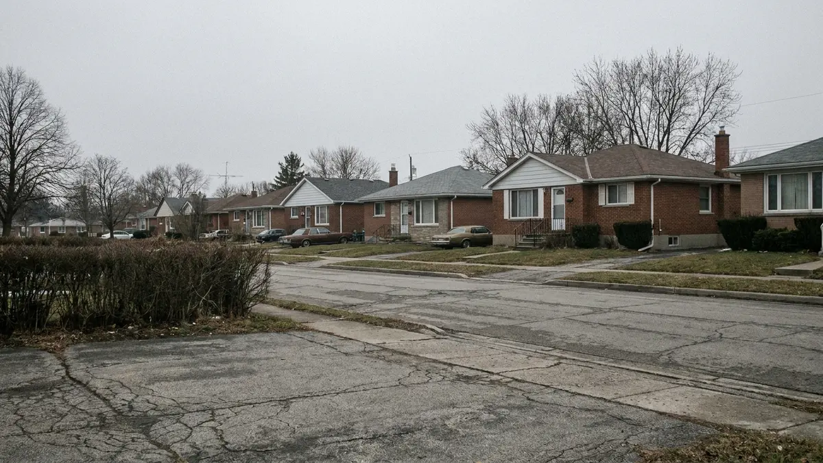 who buys houses for cash: a row of ordinary single-family houses along a residential street