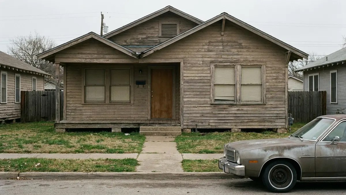 sell a house with a tax lien: The front of a modest older house in flat daylight with the blinds closed