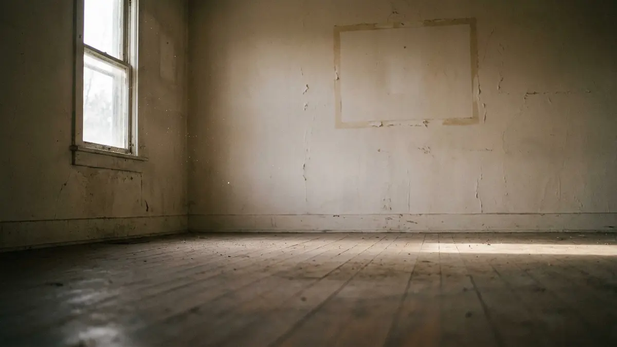 sell a vacant house: An empty room with bare floorboards and a mark where a picture used to hang